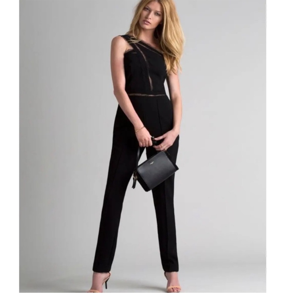Noam Hanoch black lace one shoulder jumpsuit, size US 4